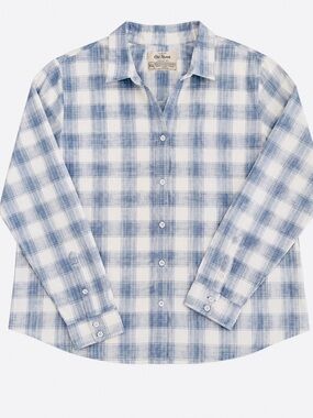 Old Ranch Blue White Plaid Cotton Button Front Shirt Women XXL Coastal